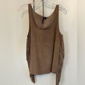 Suede Fringe Taupe Sleeveless Top with size zipper